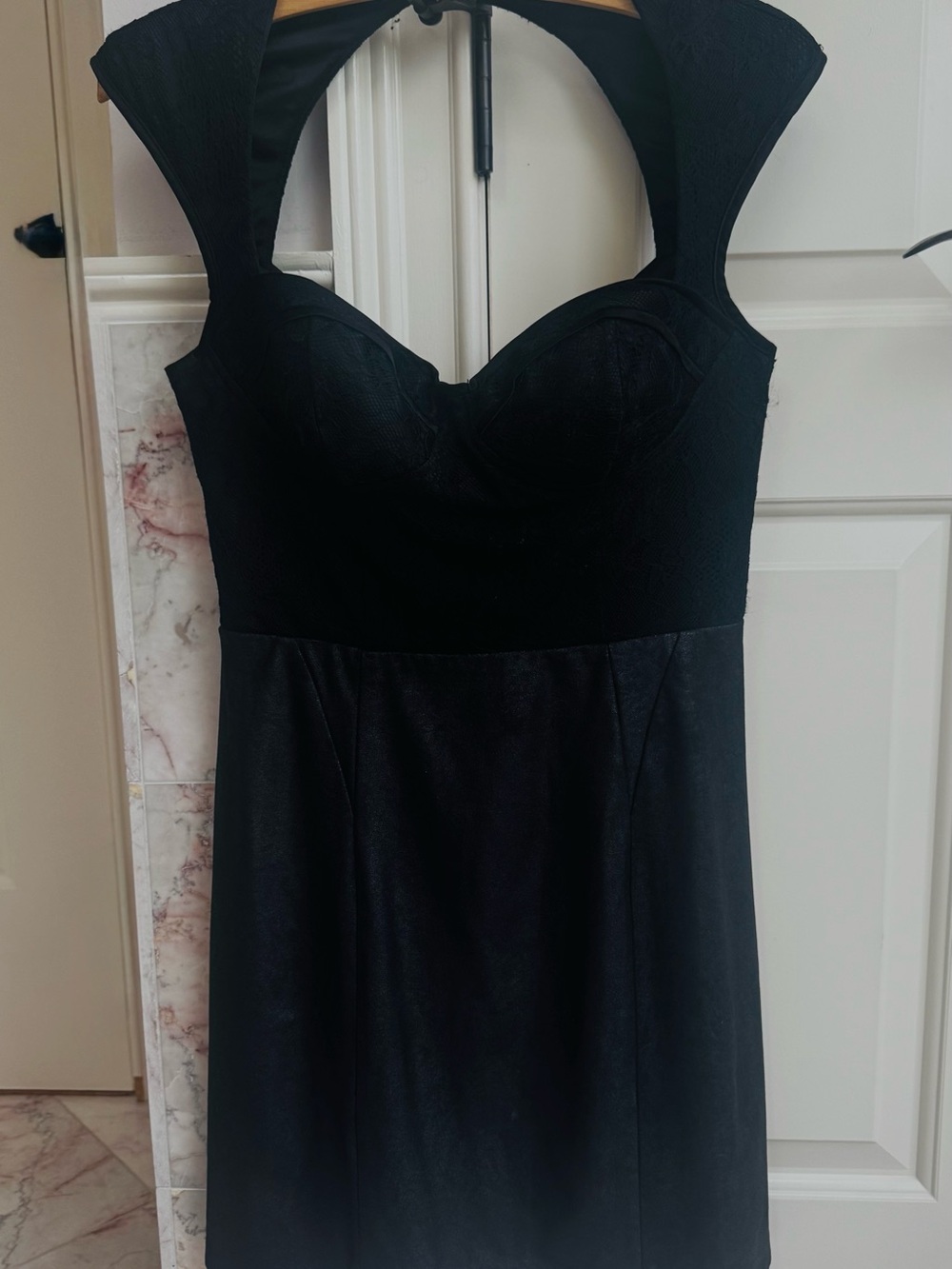 Guess Black Lace & Faux-Leather Mini Dress